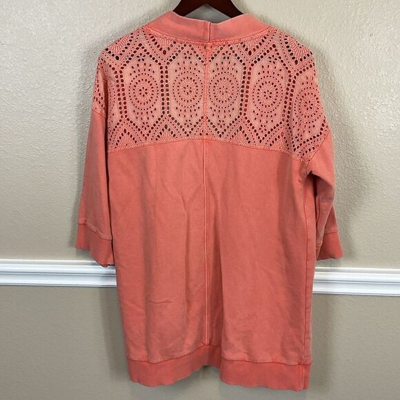 Soft Surroundings M Coral Reef Open Front Cardigan Ellie Topper Eyelet Lace E3 - Picture 5 of 12